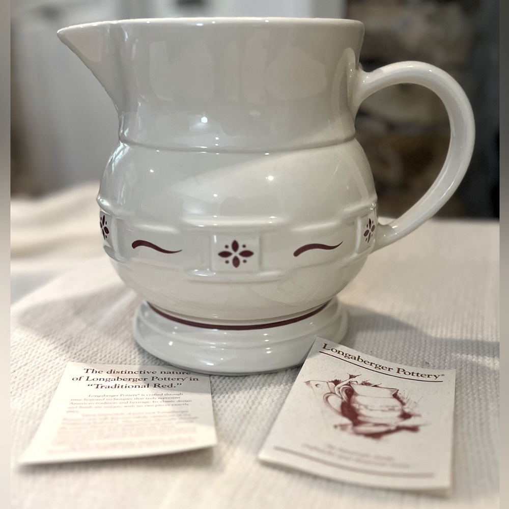 Longaberger Large ‘Traditional Red’ Woven Traditions Pottery Pitcher